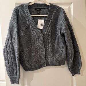 Forever 21 Charcoal Blue Cable Knit Cardigan